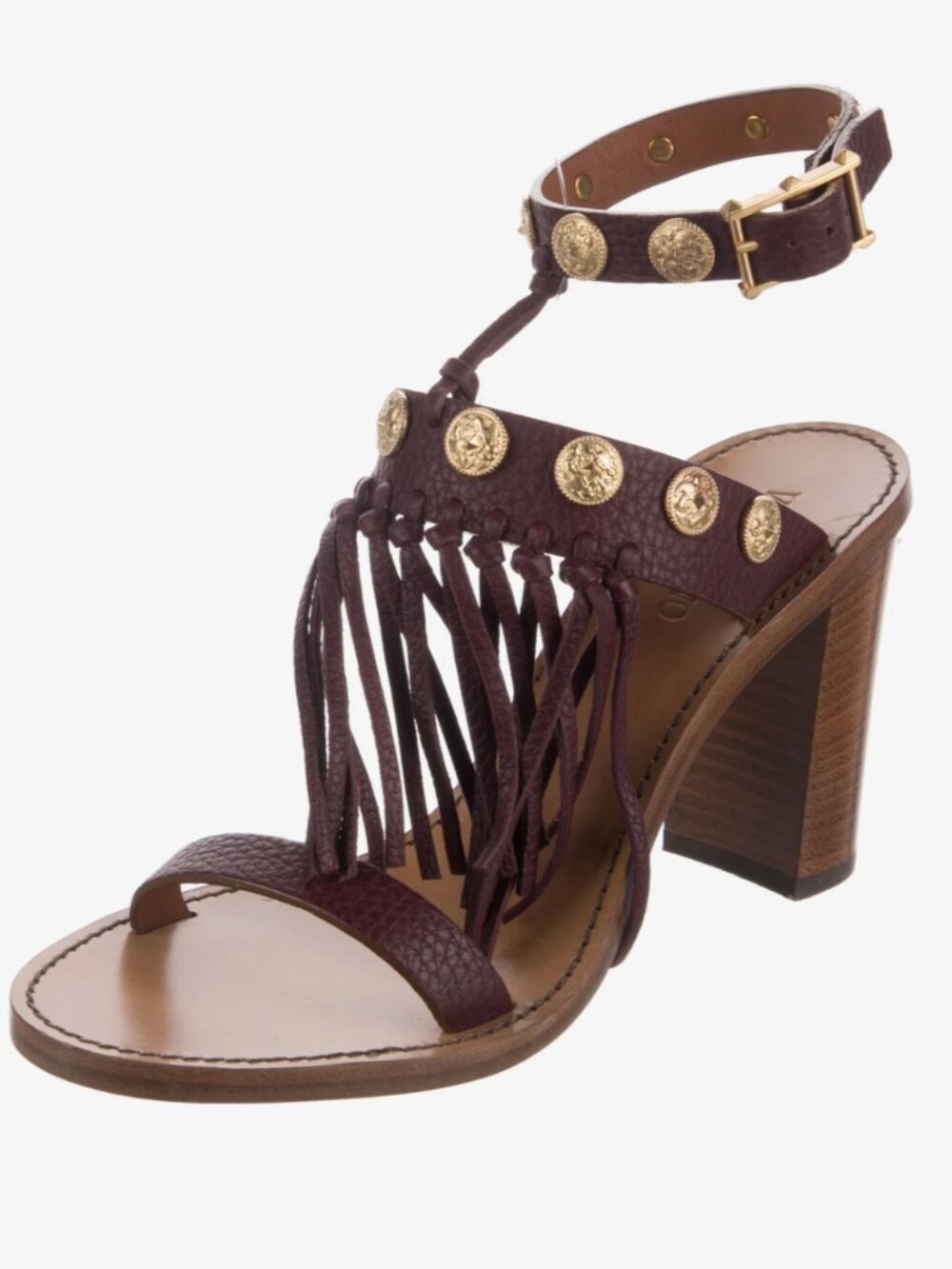 NEW Valentino Brown Chunky Sandals with Gold Coins and Fringe - Size 38 - Picture 5 of 7